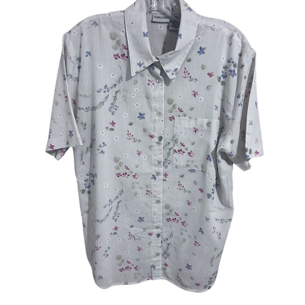 Cabin Creek Short Sleeve Floral Button Up Blouse Women’s Size L